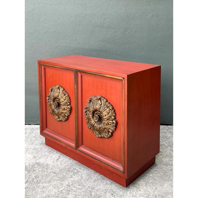 Vintage Lane Red Cabinet With Ornate Medallions For Sale - Image 11 of 14