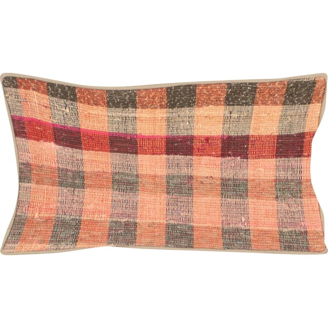 1960s Turkish Rag Pillow. Sewn with fragments of vintage hand made Anatolian cotton & linen kilims. Fiber fill. 523025