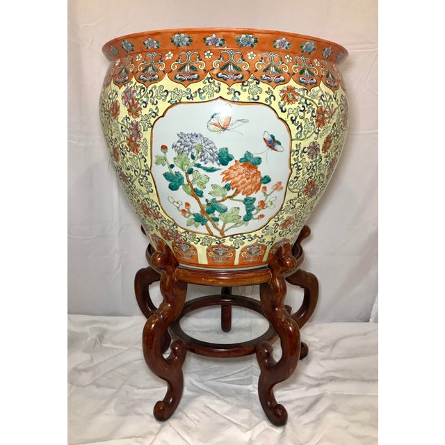 20th Century Chinese Porcelain Jardiniere Planter Fish Pot With Stand Chairish