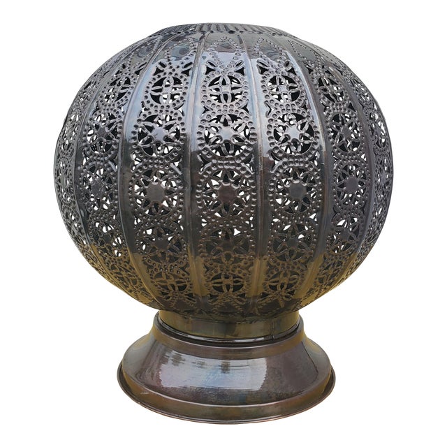 Moroccan Pierced Metal Table Lantern For Sale