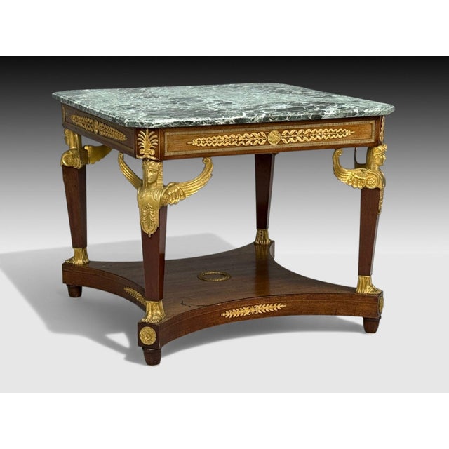 French Empire Revival, Center Table, Bronze, Mahogany, Marble, France, 19th C. For Sale - Image 4 of 15