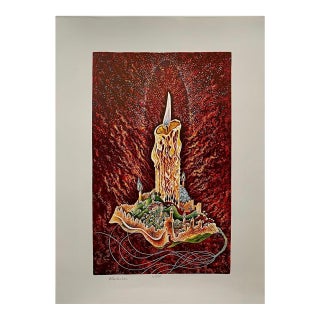 Baruch Nachshon, Large Surrealist Baruch Nachshon Kabbalah Art Judaica Lithograph Israeli Art For Sale
