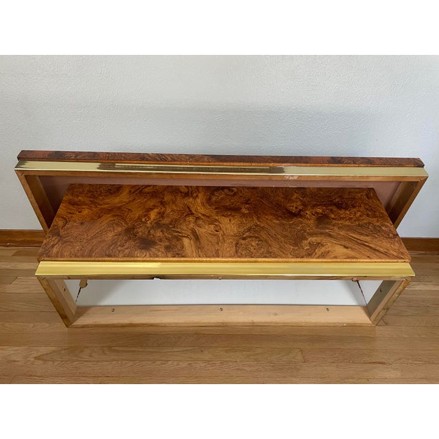 1970s Burlwood Veneer and Brass Coffee Table in the Style of Milo Baughman For Sale - Image 4 of 12