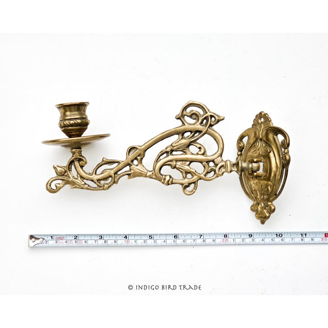 Early 20th Century Art Nouveau French Brass Ornate Piano Wall Candle Sconces - Set of 2 For Sale In Greenville, SC - Image 6 of 7