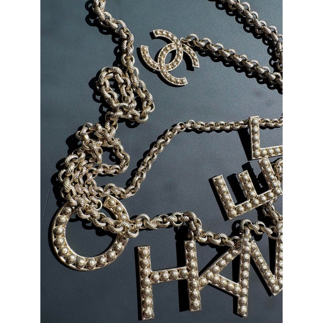Vintage Lagerfeld Era Chanel Strass Crystal Logo Chain Belt Necklace Bag Jewelry For Sale - Image 15 of 16