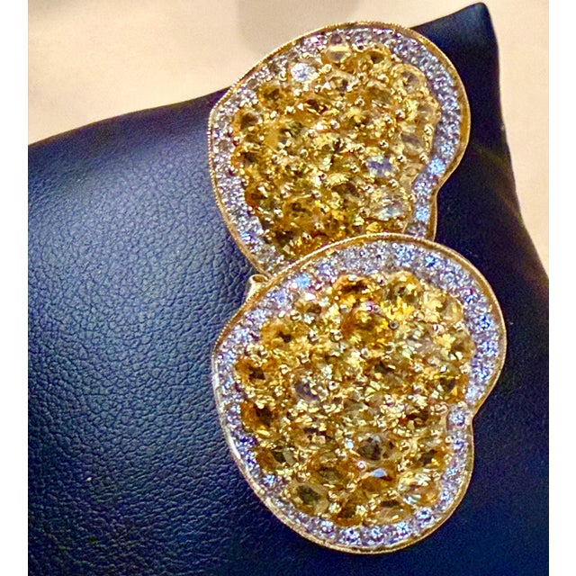 12 Ct Natural Ceylon Yellow Sapphire & 2 Ct Diamond Stud Heart Earrings 18 KYG For Sale - Image 9 of 18