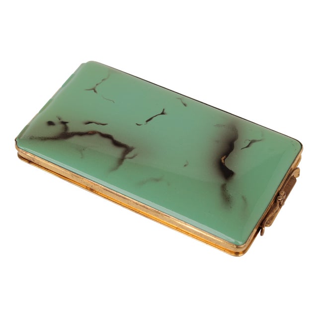 Small Art Deco Lime Green Marbled Minaudière, 1930s For Sale