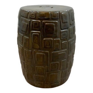 Mod Geometric Dark Bronze Glaze Garden Stool For Sale