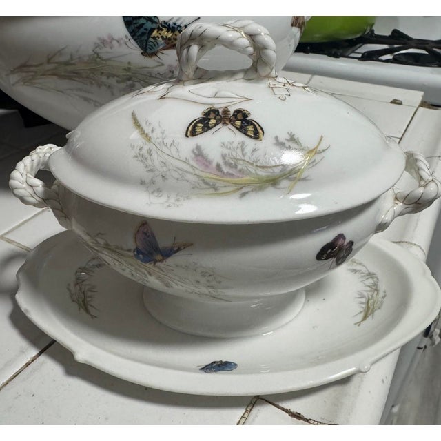 Ivory “Haviland Limoges Butterfly Covered Serving Tureen With Matching Underplate — c.1875–1889” For Sale - Image 8 of 9