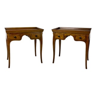 Pair of Vintage Baker Furniture French Country Side Tables With Candle Slides For Sale