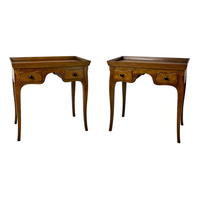 Pair of Vintage Baker Furniture French Country Side Tables With Candle Slides For Sale