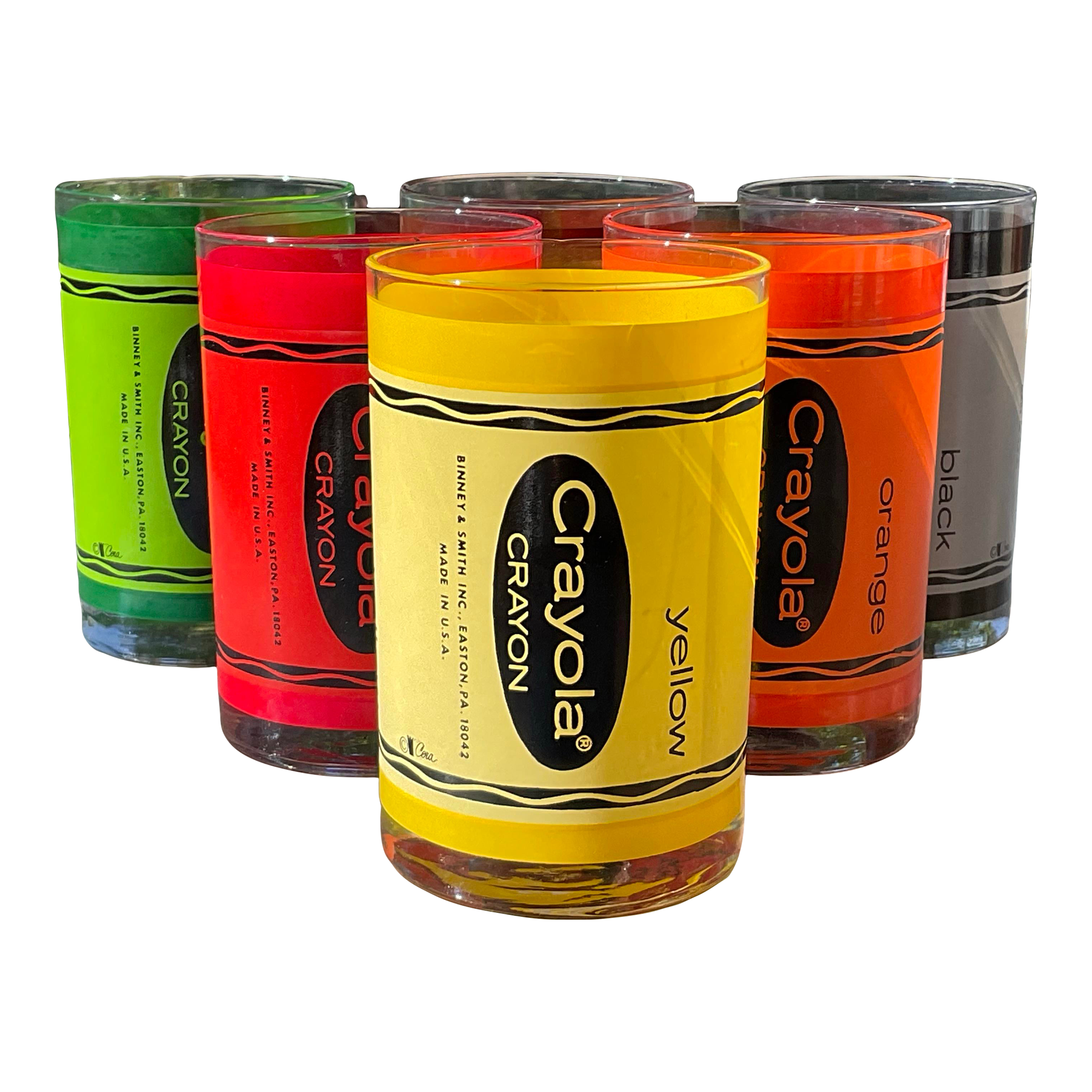 1970s Cera Crayola Crayon Set of 6 Glasses With Original Box