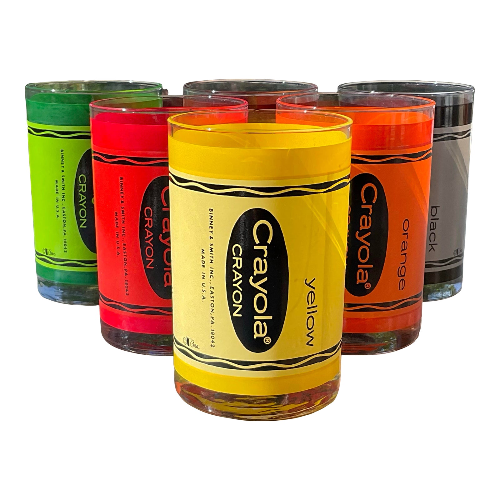 1356N9パ 未使用 CARORE GLASS カローレ カラーグラスセット 1970s Cera Crayola Crayon Set of 6 Glasses With Original Box