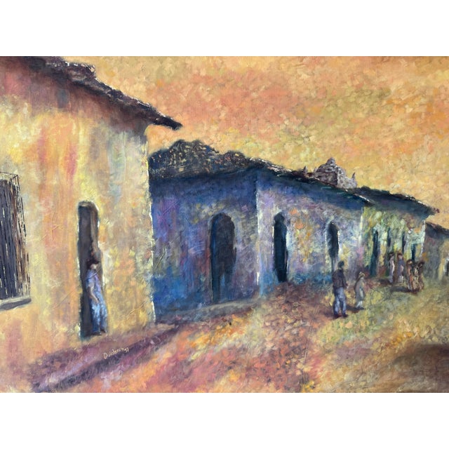 Mid-Century Modern 1998 Evelyn De Quinteros “Fantastic Midday” Spanish Village Oil on Canvas Painting For Sale - Image 3 of 12