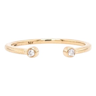 14k Yellow Gold Natural Diamond Open Band | Stackable Ring For Sale