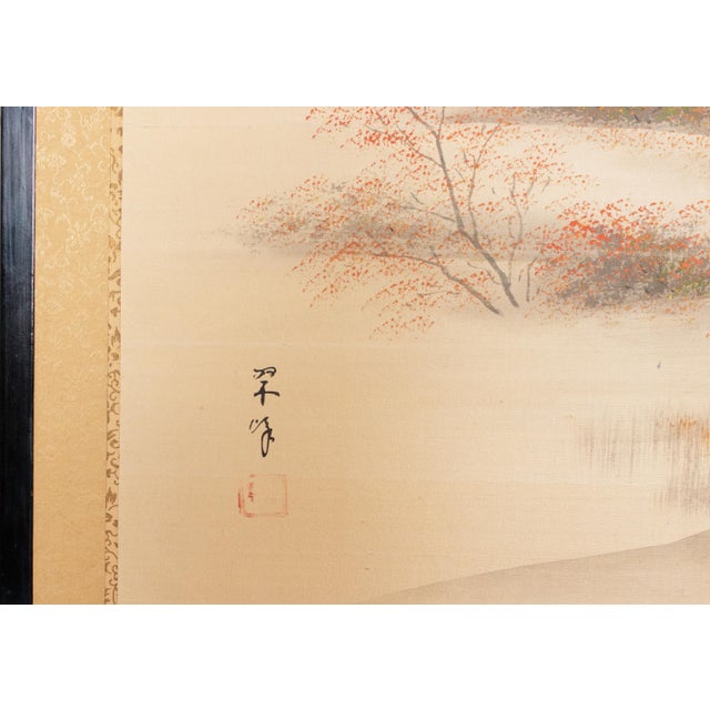 1960s Shōwa Era Japanese Silk Byobu Screen "Autumn Landscape With River" For Sale - Image 15 of 18