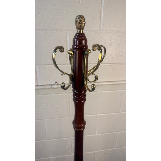 Traditional Mahogany Coat Rack With Brass Hooks, Break-Down Design For Sale - Image 4 of 5