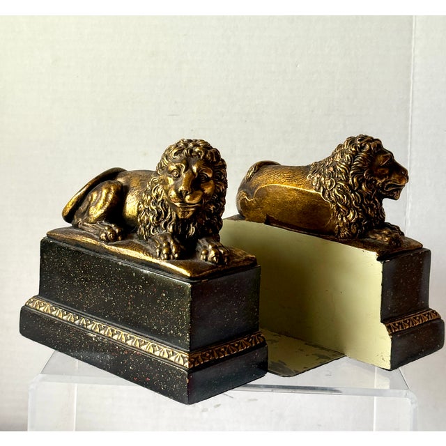 Vintage 1960’s Borghese Gilded Faux Marble Lion Bookends- a Pair For Sale In Montgomery - Image 6 of 10