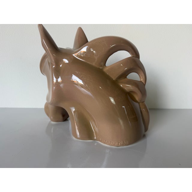 Striking 1980s ceramic horse head sculpture by Jaru, featuring a highly stylized sculptural form with flowing mane,...