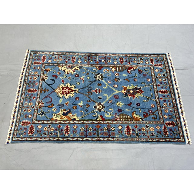 Art Deco Blue Sultani Persian Style Floral Area Rug, 3'2" X 4'11" For Sale - Image 3 of 13