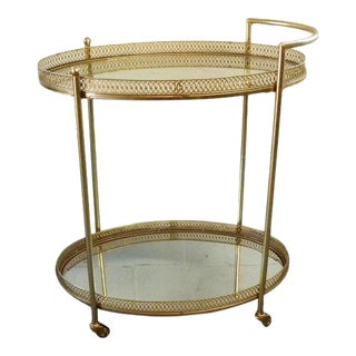Vintage Mid Century Gold Rolling Bar Tea Cart For Sale