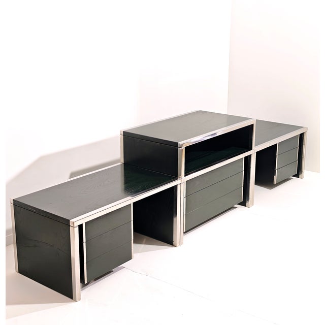Mid-Century Modern Modular Unit in Dark Green Lacquered Wood with Chromed Metal from Saporiti Italia, Italy, 1970s, Set of 4 For Sale - Image 3 of 16