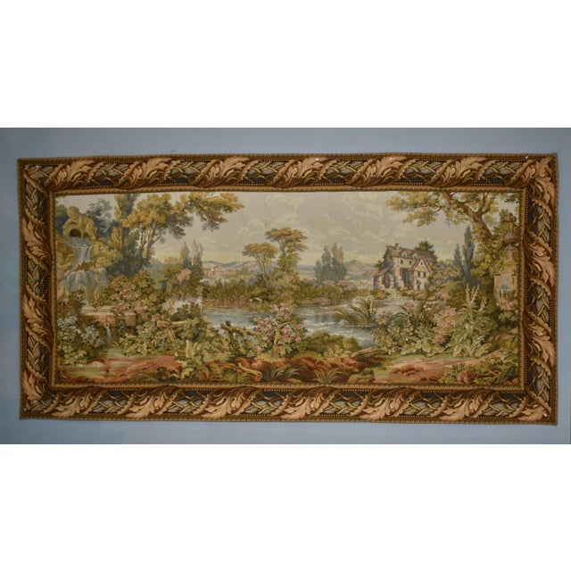 Vintage French Style Tapestry Wall Hanging Pastoral Landscape River Italy For Sale - Image 10 of 18