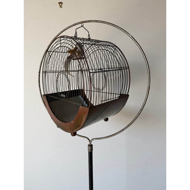 Vintage Art Deco Style Hendryx Copper & Metal Hatbox Birdcage on Stand For Sale - Image 11 of 11