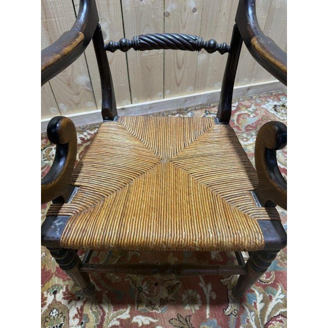 Rustic Straw-Seated Armchairs, Set of 2 For Sale - Image 9 of 10