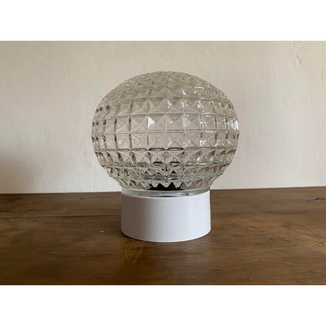 Mid-Century Modern Vintage Geometric Pressed Glass Flush Mount Ceiling Light, 1970s For Sale - Image 3 of 9