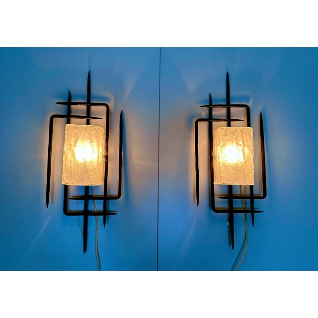 Large Brutalist Wrought Iron and Glass Sculptural Wall Lamps from Honsel-Leuchten, West Germany 1960s, Set of 2 For Sale - Image 14 of 18