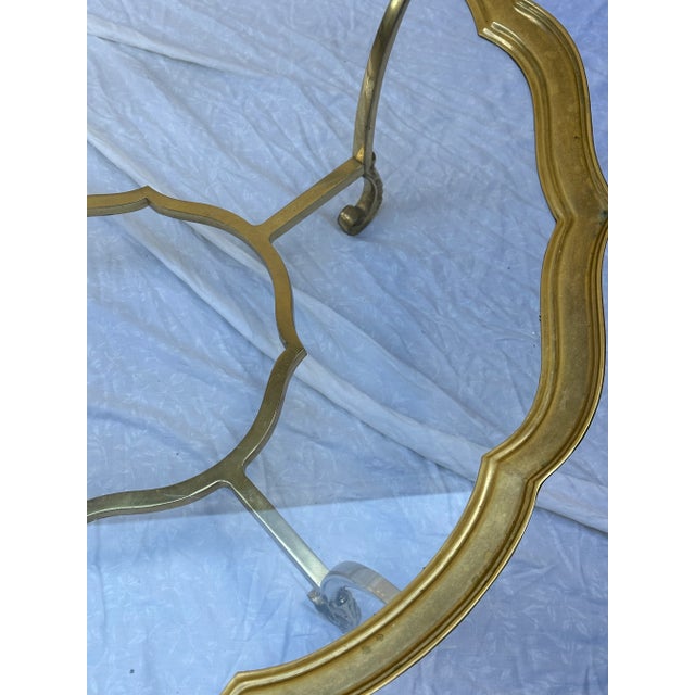 Labarge Vintage Scalloped Brass & Glass Coffee Table Manner of Labarge Italy For Sale - Image 4 of 11