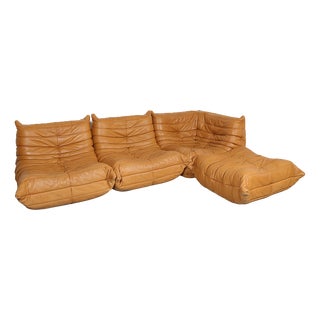 Cognac Leather Togo Sofas by Michel Ducaroy for Ligne Roset, 2010s, Set of 4 For Sale