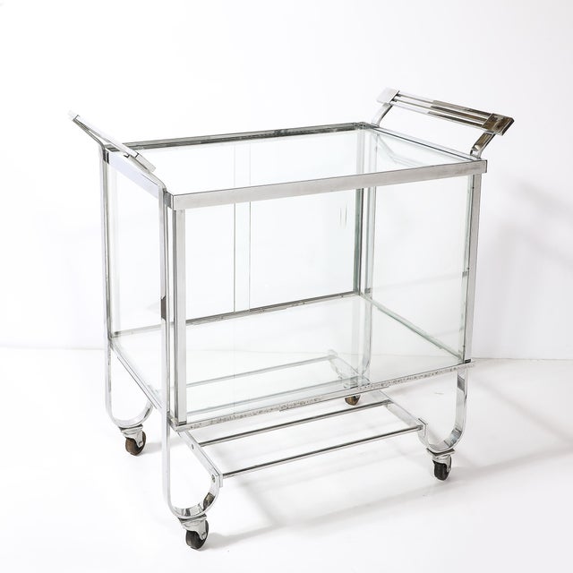 Art Deco Polished Nickel Two-Tier Serving Cart W/ Glass Doors by Treitel & Gratz For Sale - Image 12 of 13