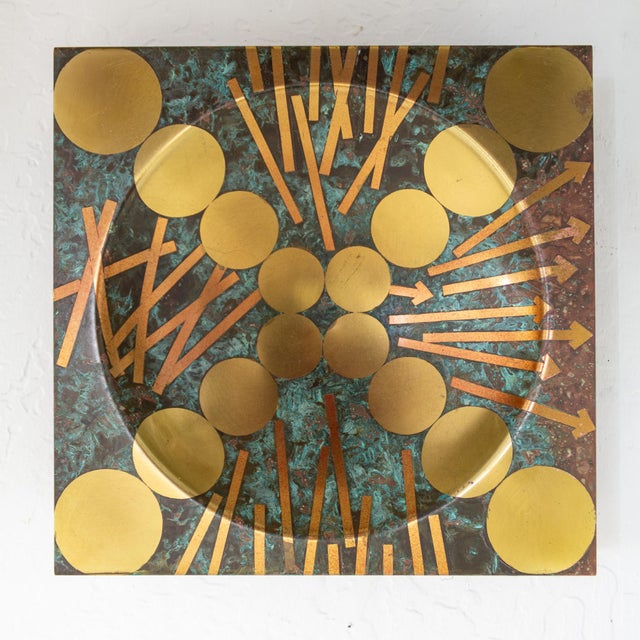 Abstract Postmodern Brutalist Brass Copper and Verdigris Square Sculptural Bowl For Sale - Image 11 of 18