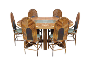 Vintage Italian Dining Table with Chairs in Bamboo and Brass, 1970s, Set of 9