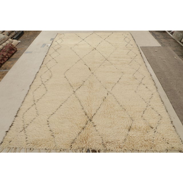 Moroccan Vintage Moroccan Style Rug in White With Brown Geometric Patterns, From Rug & Kilim For Sale - Image 3 of 9