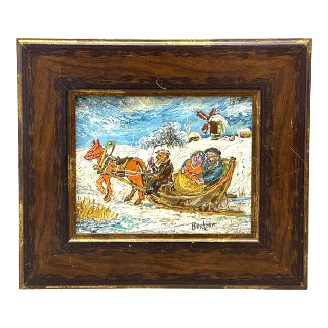 Winter Scene of Couple in a Sleigh by David Burliuk For Sale
