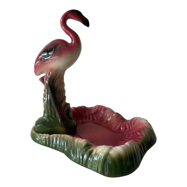 Retro Vintage Flamingo Ash Tray or Cachepot Attributed to California Pottery For Sale