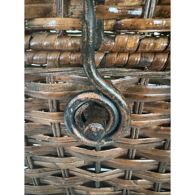 Antique Arts & Crafts Wicker Sewing Basket With Wrought Iron Handles, C. 1900 For Sale - Image 4 of 11