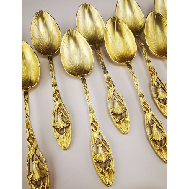 Art Nouveau Silver-Gilt Tea Service with Openwork Floral Decoration by P. Canaux, 1890s, Set of 14 For Sale - Image 7 of 18