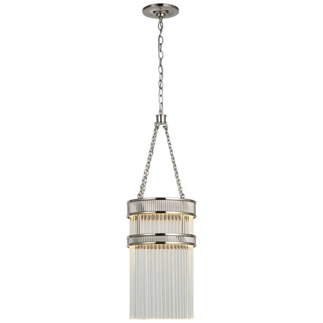 Menil Tall Chandelier in Polished Nickel with Crystal Rods Designer: Marie Flanigan Canopy: 6" Round Mounting: Chain Shade...