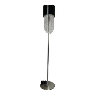 1990s Contemporary Italian Floor Lamp With Black Shade and Crystal Drops For Sale