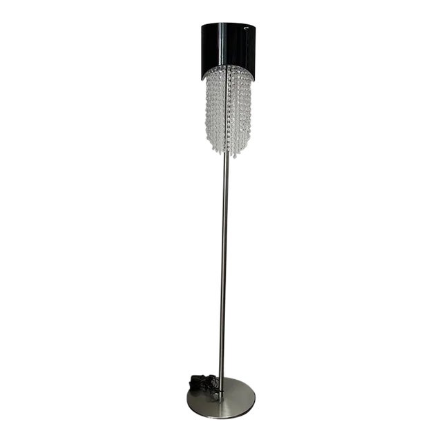 1990s Contemporary Italian Floor Lamp With Black Shade and Crystal Drops For Sale