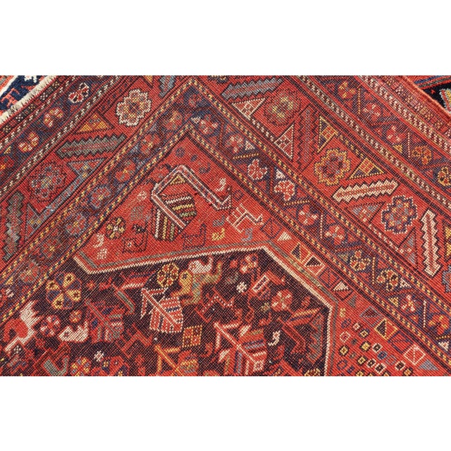 Antique Hand Knotted Persian Qashqai Shiraz Tribal Rug With Tribal Design 5'1 X 6'2 For Sale - Image 14 of 14