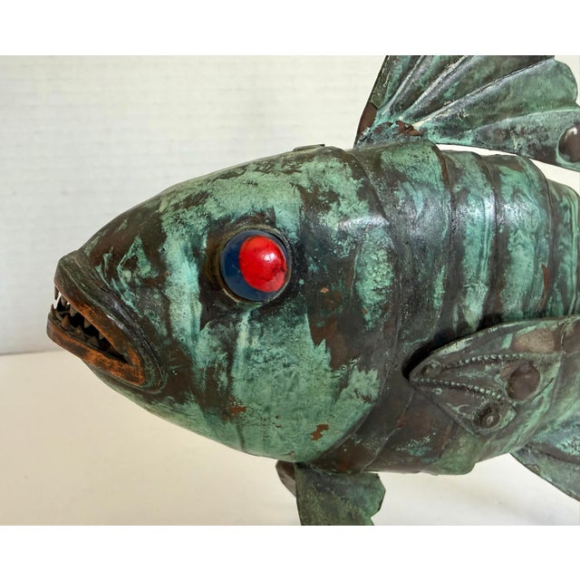 Verdigris Vintage Peruvian Articulated Brutalist Metal Fish Sculpture in the Style of Graziella Laffi For Sale - Image 8 of 12