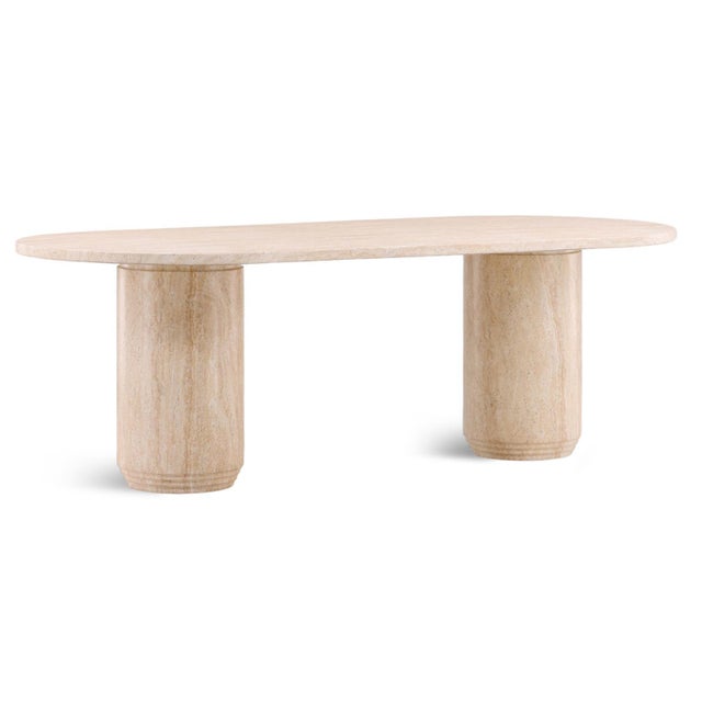 Stylish modern outdoor or indoor dining table made from lightweight concrete with realistic natural travertine stone...