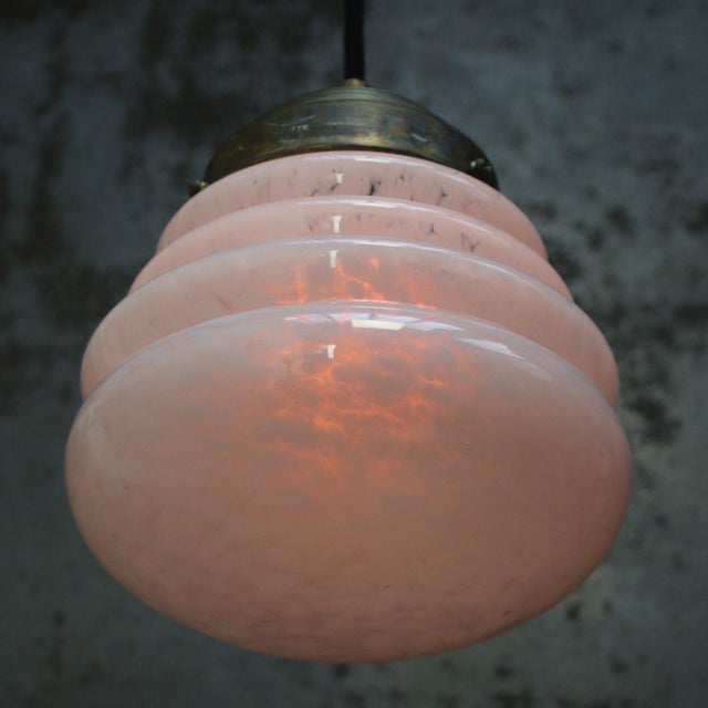 French Art Deco White Clichy Glass Pendant Lamp For Sale - Image 6 of 7