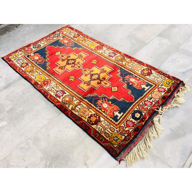 Vintage Anatolian Handmade Red Color Rug For Sale - Image 4 of 8