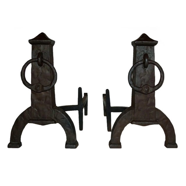 Antique Andirons Arts and Crafts Style - A Pair For Sale In New York - Image 6 of 6